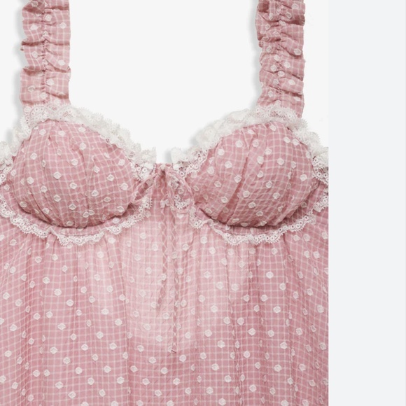 FOR LOVE AND LEMONS Melanie Pink Lace Babydoll Dress L Large NWT NEW - Picture 4 of 5